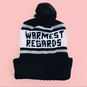 Warmest Regards Black and White Pom-Pom Beanie
